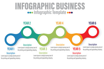 6 Steps Modern Timeline diagram with workflow and circles presentation vector infographic. Infographic template for business. 