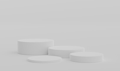 White Geometric Round Podium Platform Studio Scene Stand Gray Grey Background Show Cosmetic Bottle Beauty Products Four Stage Showcase On Pedestal Display Workshop Mockup Realistic 3D Illustration