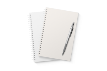 Spiral bound notebook mockup template with white paper cover isolated on a transparent background, PNG. High resolution.