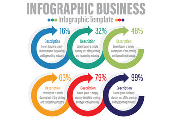 6 Steps Modern Timeline diagram with percentage, workflow and circles presentation vector infographic. Infographic template for business. 