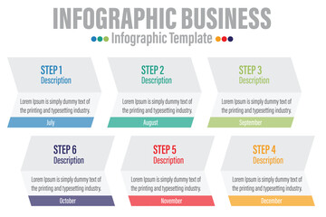 6 Steps Modern Timeline diagram with arrows presentation vector infographic. Infographic template for business. 