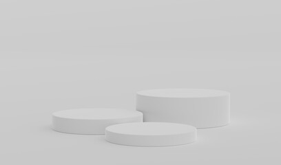 White Geometric Round Podium Platform Studio Scene Stand Gray Grey Background Show Cosmetic Bottle Beauty Products Three Stage Showcase On Pedestal Display Workshop Mockup Realistic 3D Illustration