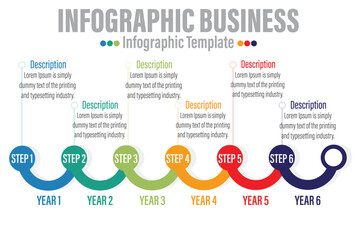 6 Steps Modern Timeline diagram with workflow presentation vector infographic. Infographic template for business. 