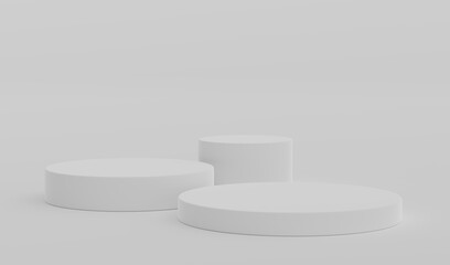 White Geometric Round Podium Platform Studio Scene Stand Gray Grey Background Show Cosmetic Bottle Beauty Products Three Stage Showcase On Pedestal Display Workshop Mockup Realistic 3D Illustration