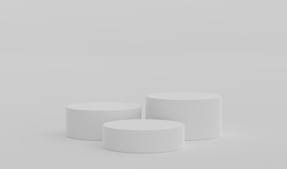 White Geometric Round Podium Platform Studio Scene Stand Gray Grey Background Show Cosmetic Bottle Beauty Products Three Stage Showcase On Pedestal Display Workshop Mockup Realistic 3D Illustration