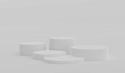 White Geometric Round Podium Platform Studio Scene Stand Gray Grey Background Show Cosmetic Bottle Beauty Products Five Stage Showcase On Pedestal Display Workshop Mockup Realistic 3D Illustration