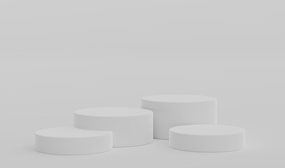 White Geometric Round Podium Platform Studio Scene Stand Gray Grey Background Show Cosmetic Bottle Beauty Products Four Stage Showcase On Pedestal Display Workshop Mockup Realistic 3D Illustration