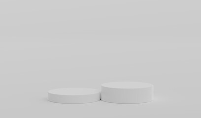 White Geometric Round Podium Platform Studio Scene Stand Gray Grey Background Show Cosmetic Bottle Beauty Products Two Stage Showcase On Pedestal Display Workshop Mockup Realistic 3D Illustration