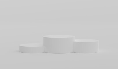 White Geometric Round Podium Platform Studio Scene Stand Gray Grey Background Show Cosmetic Bottle Beauty Products Three Stage Showcase On Pedestal Display Workshop Mockup Realistic 3D Illustration