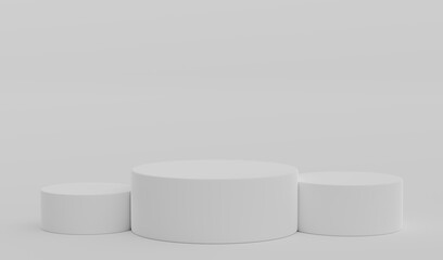 White Geometric Round Podium Platform Studio Scene Stand Gray Grey Background Show Cosmetic Bottle Beauty Products Three Stage Showcase On Pedestal Display Workshop Mockup Realistic 3D Illustration