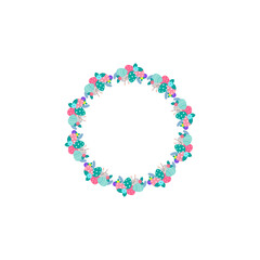 Easter flower wreath . Easter frame with decorated eggs and flowers and symbols of bright Easter
