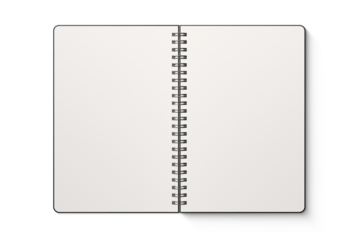 Spiral bound notebook mockup template with black paper cover isolated on a transparent background, PNG. High resolution.