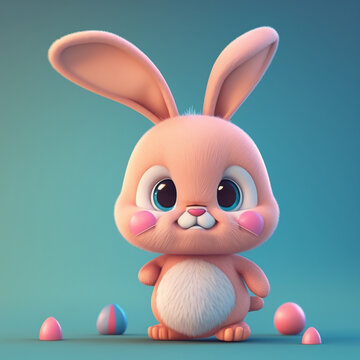  cute Easter bunny cartoon character.Generative Ai 