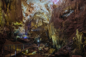 Inside touristic Prometheus Cave at Tskaltubo, Imereti region, Georgia