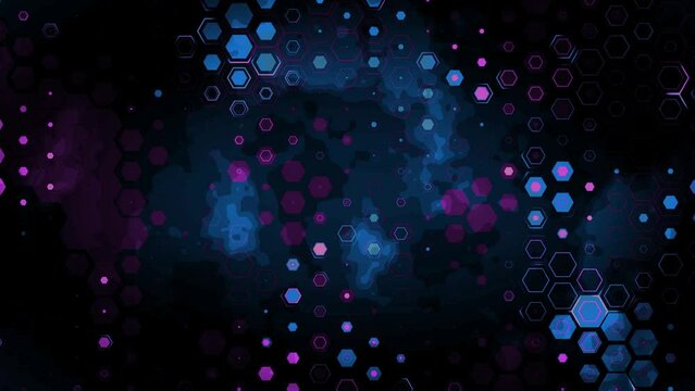 Background with hexagons, graphics, blue and pink color