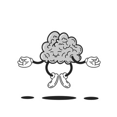 Cute human brain character yoga relax peace meditate. Retro cartoon comic style. Vector illustration