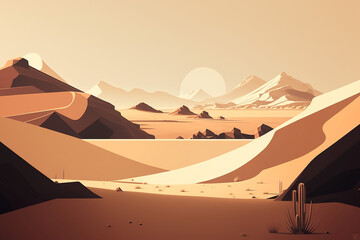 Minimalistic desert landscape, warm color tones. AI generated image