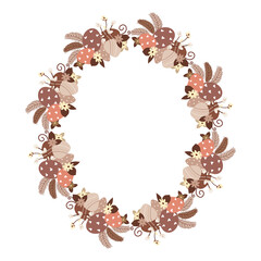 Easter flower wreath . Easter frame with decorated eggs and flowers and symbols of bright Easter