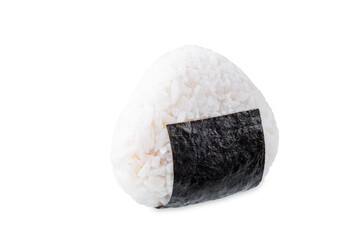 Onigiri, Japanese triangular rice balls stuffed with salmon on a white isolated background