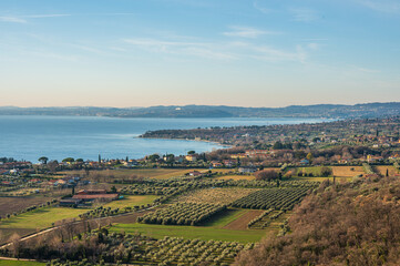 Aerial view of the Lake Garda with Sirmione and Desenzano in bachground