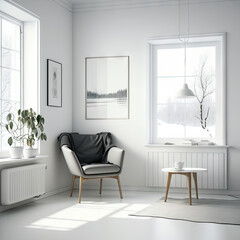 Fototapeta na wymiar Chair with lamp in living room interior, 3D render. Generative AI