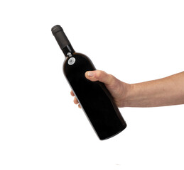 a bottle of wine in hand isolated on a transparent background	