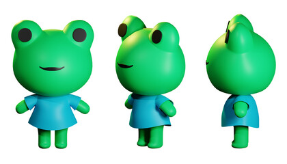3d render green frog froggy character with transparent background
