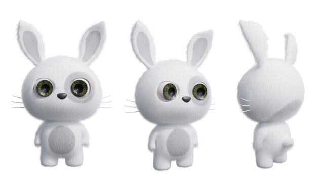 3d render cute white rabbit with a transparent background