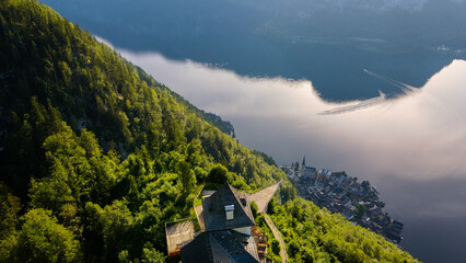 Hallstatt aerial view from Skywalk platform. Amazing view. Skywalk World Heritage View
