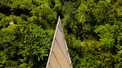 Top view of skywalk platform of Hallstatt, Hallstatter See of Austria, Alps mountains background