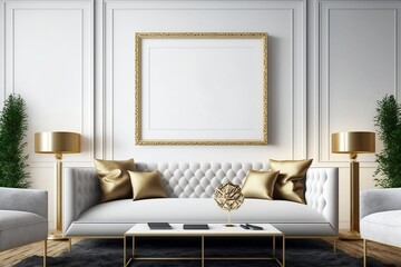 Luxury living room mockup with frame for wall art. Generative AI. - 578823504