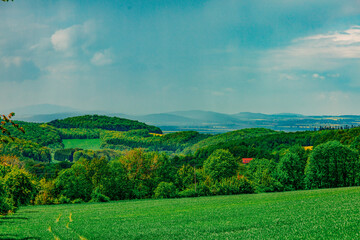 Fototapeta na wymiar View on Sudetes mountains in spring time, South Poland