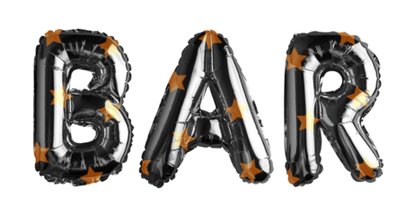 The word Bar made from black balloons, on a transparent background. isolated object. Element for design