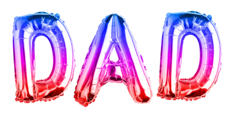 The word dad from colored, balloons on a transparent background. isolated object. Element for design