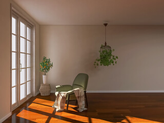 Living room design, 3d render, 3d illustration