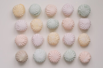 candy pastel coloured marshmallow sweets pattern texture background. Meringue, Zephyr