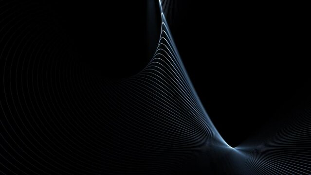 Abstract curved lines looping motion on clean black background.