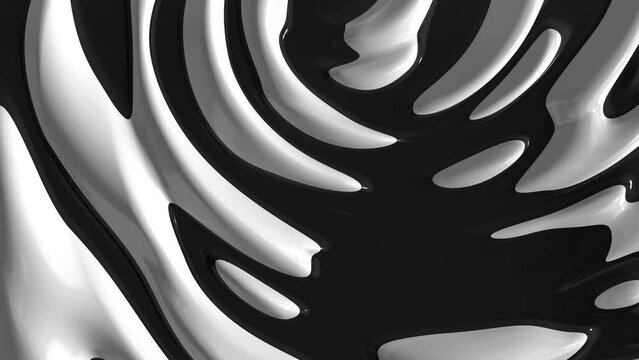 Abstract white black 3d relief pattern animation. Wavy abstract surface in slow motion. 