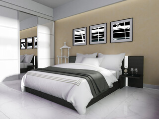 Bedroom in a modern interior, 3d rendering