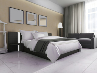 Bedroom in a modern interior, 3d rendering
