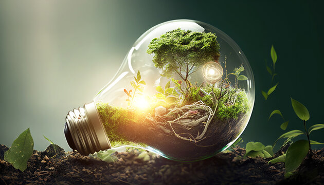 Erneuerbare Energien - Gl&uuml;hbirne &Ouml;kosystem und Sonne, Generative AI