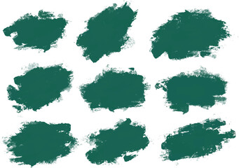 Different watercolor green paint brush strokes set . Artistic design elements, grungy background vector illustration