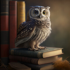 owl_sitting_on_a_stack_of_books.Generative AI.