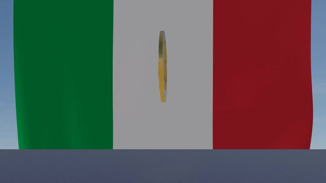 Bitcoin bouncing and spinning in front of Flag of Italy