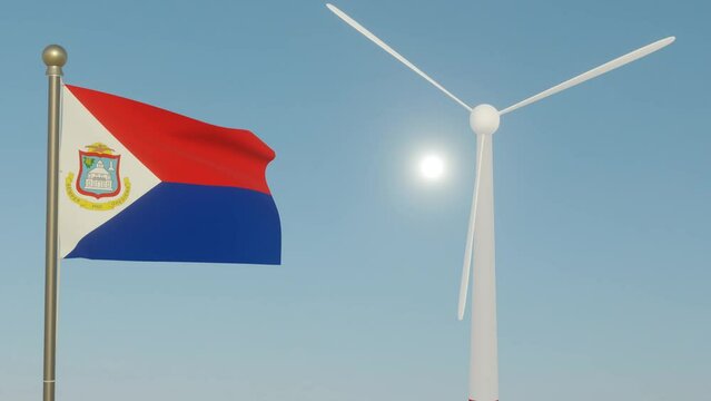 Coal transformed to wind energy clearing up the sky with flag of Sint Maarten