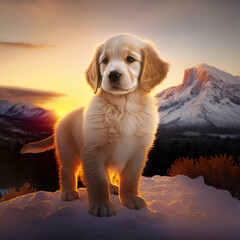 Obraz premium Golden retriever puppy. generative ai. Winter dog portrait. Portrait of a golden retriever dog
