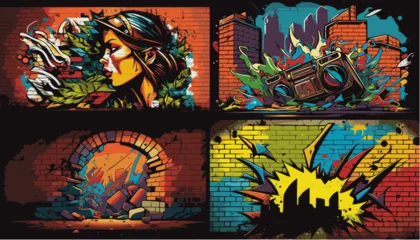 Fototapete Graffiti Urban Graffiti Art on Brick Wall Background 