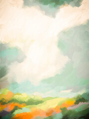Obraz na płótnie Canvas Impressionistic Cloudscape with Aquamarine Sky Over Hillside - Digital Painting, Illustration, Art, Artwork Background or Backdrop, or Wallpaper