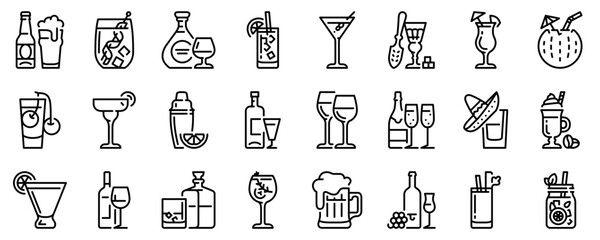 Line icons about alcoholic beverages. Drinks. Line icon on transparent background with editable stroke.
