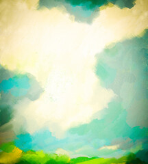 Obraz premium Impressionistic Cloudscape with Aquamarine Sky Over Hillside - Digital Painting, Illustration, Art, Artwork Background or Backdrop, or Wallpaper